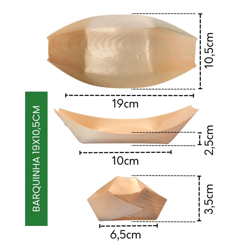 Barquinha Lâmina de Madeira 19x10,5cm Biodegradável - 1.000un
