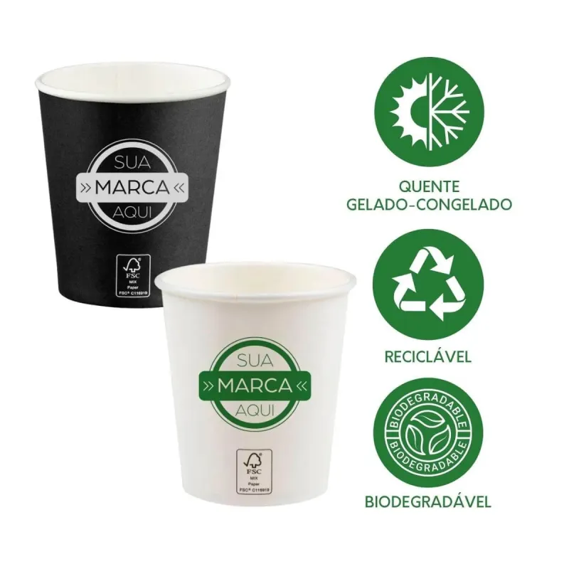 Copo Papel Personalizado 1 Cor 270ml Biodegradável - 3.000un